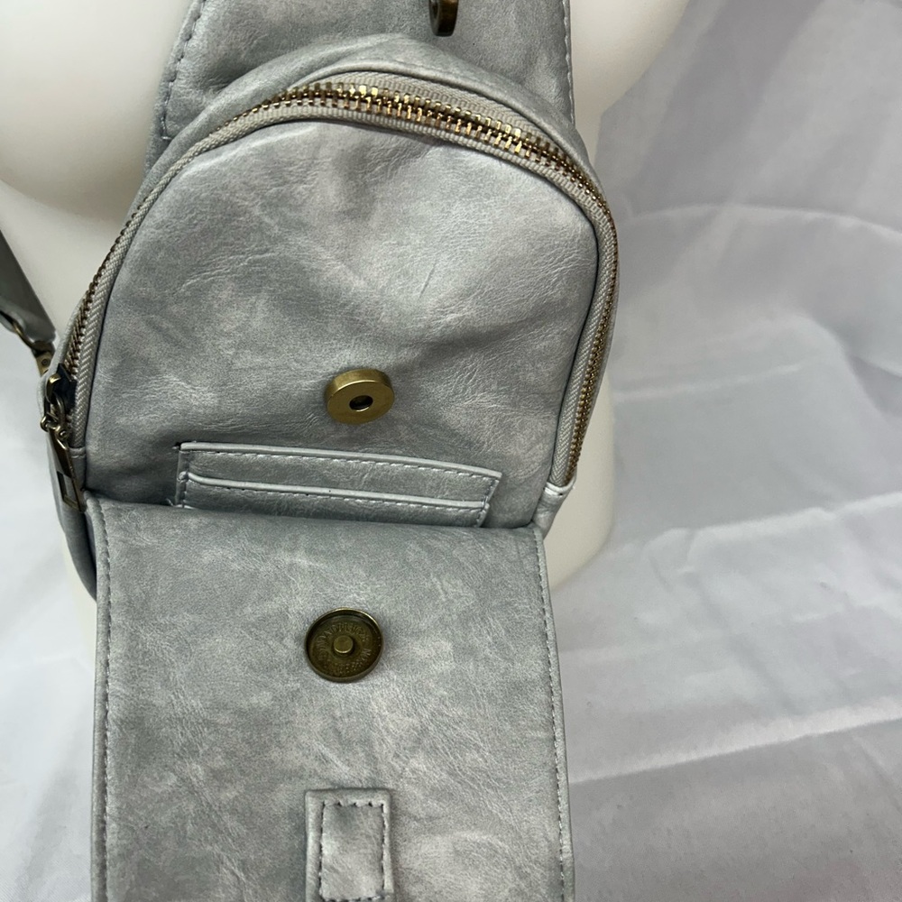 Gray Sling Bag With Patterned Strap - image 3